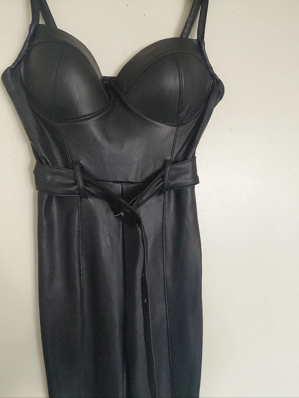 Haute Monde Women's Black Faux Leather Corset Top Pants Romper Size S